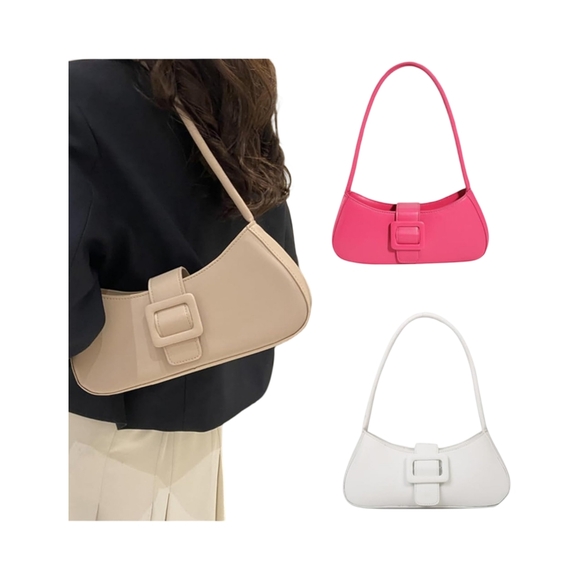 NWOT Simple Pink Crescent Shoulder Bag with Snap Closure - Picture 2 of 5